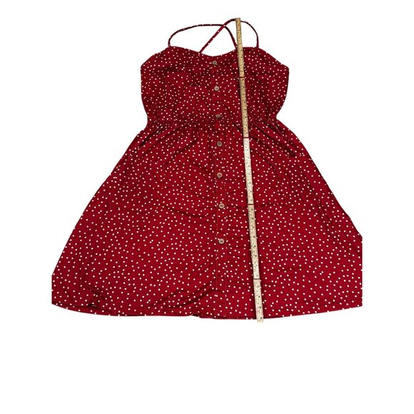 Womens Red Polka Dot Button-Front Sundress With Pockets & Adjustable Straps Size - Picture 4 of 9